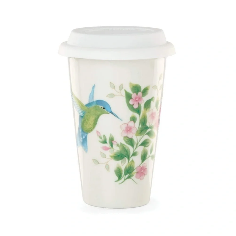 Lenox | Blue and Pink Hummingbird Butterfly Meadow Flutter Thermal Travel Mug